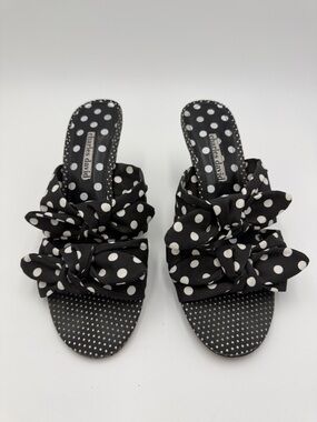 Charles David Black and White Polka Dot Knot Slide Sandals
